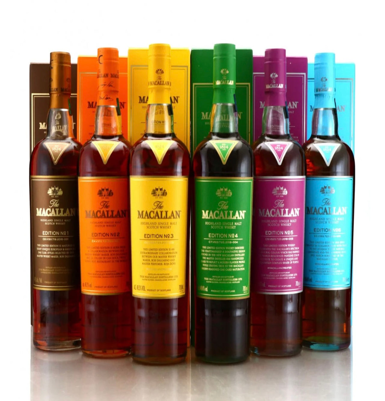 The Macallan Edition Series Vertical Collection No. 1–6 Single Malt Scotch Whisky Bundle – 6 Bottle Pack (750ml Each)