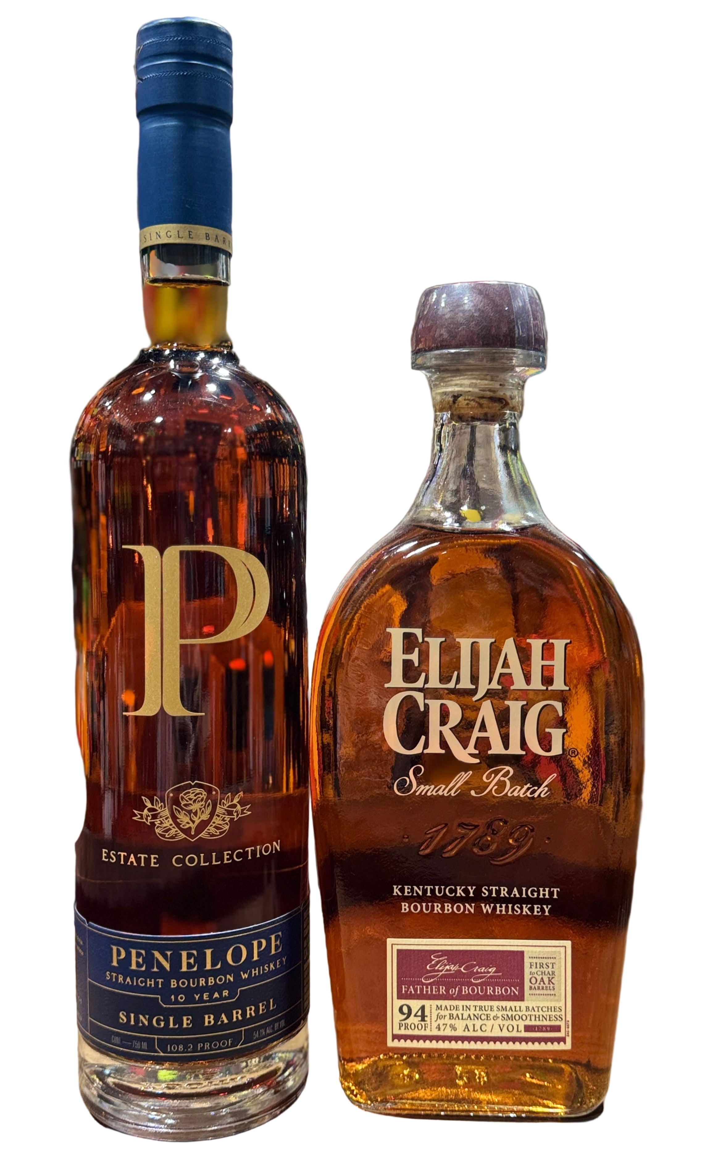Penelope 10 Year Estate Collection Single Barrel Bourbon (108.2 Proof, 750 ml) + Elijah Craig Small Batch Kentucky Straight Bourbon Whiskey (750 ml) – Limited 2-Bottle Bundle
