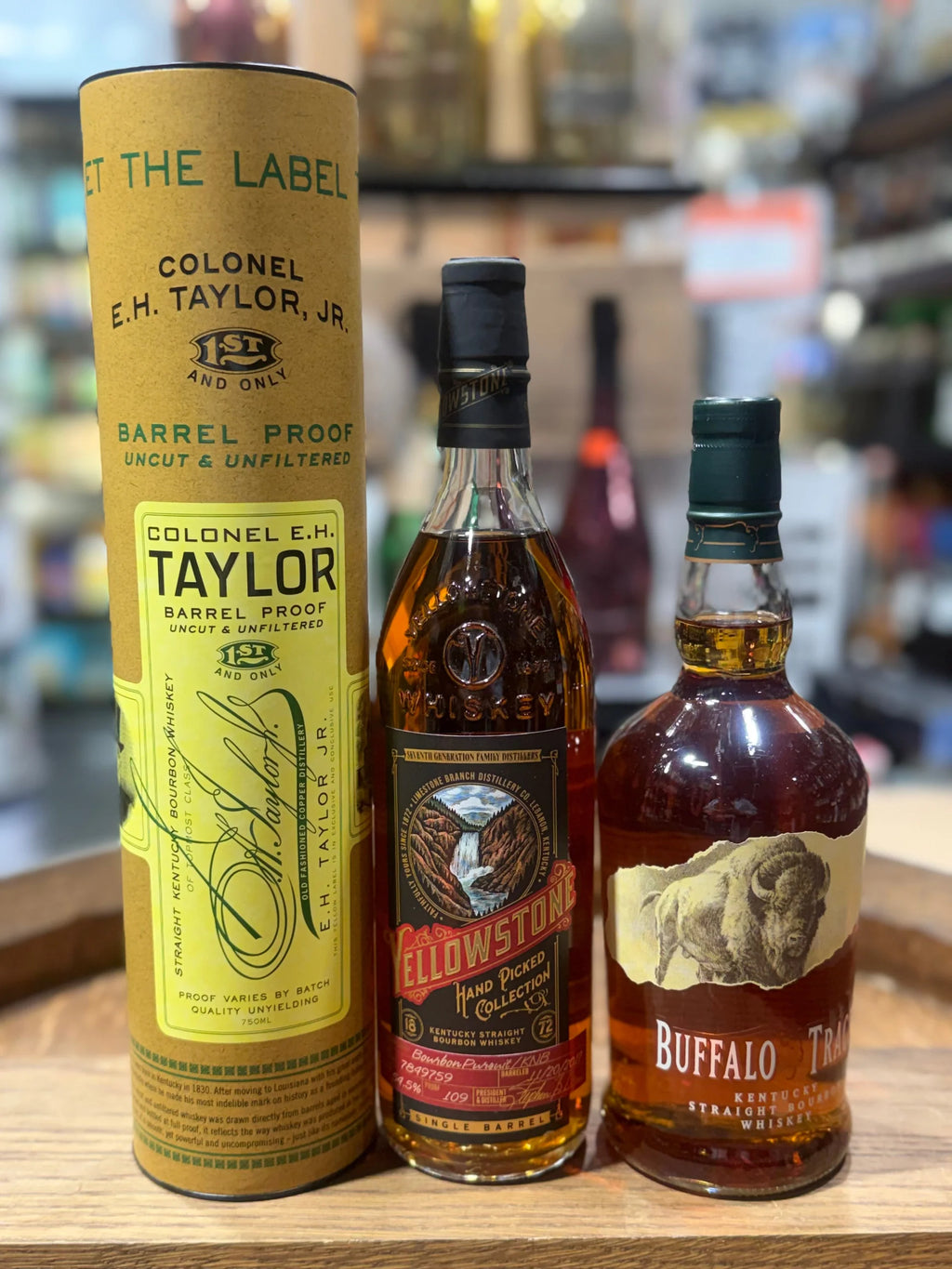 E.H. Taylor Barrel Proof, Yellowstone Hand Pick, and Buffalo Trace Bundle (3 x 750ml)
