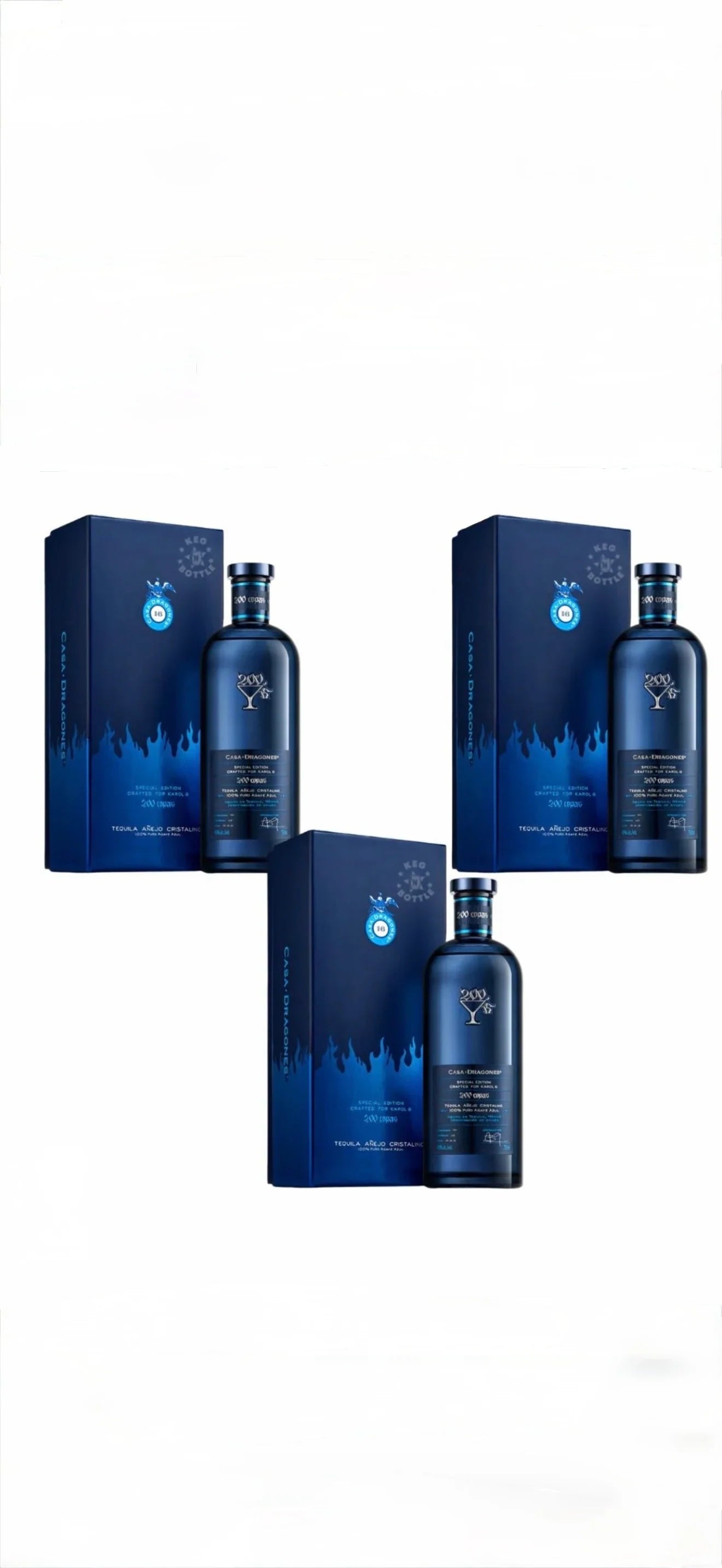 Casa Dragones Añejo Cristalino Tequila, "200 Copas" Special Edition for Karol G. Bundles (3 x 750ml)
