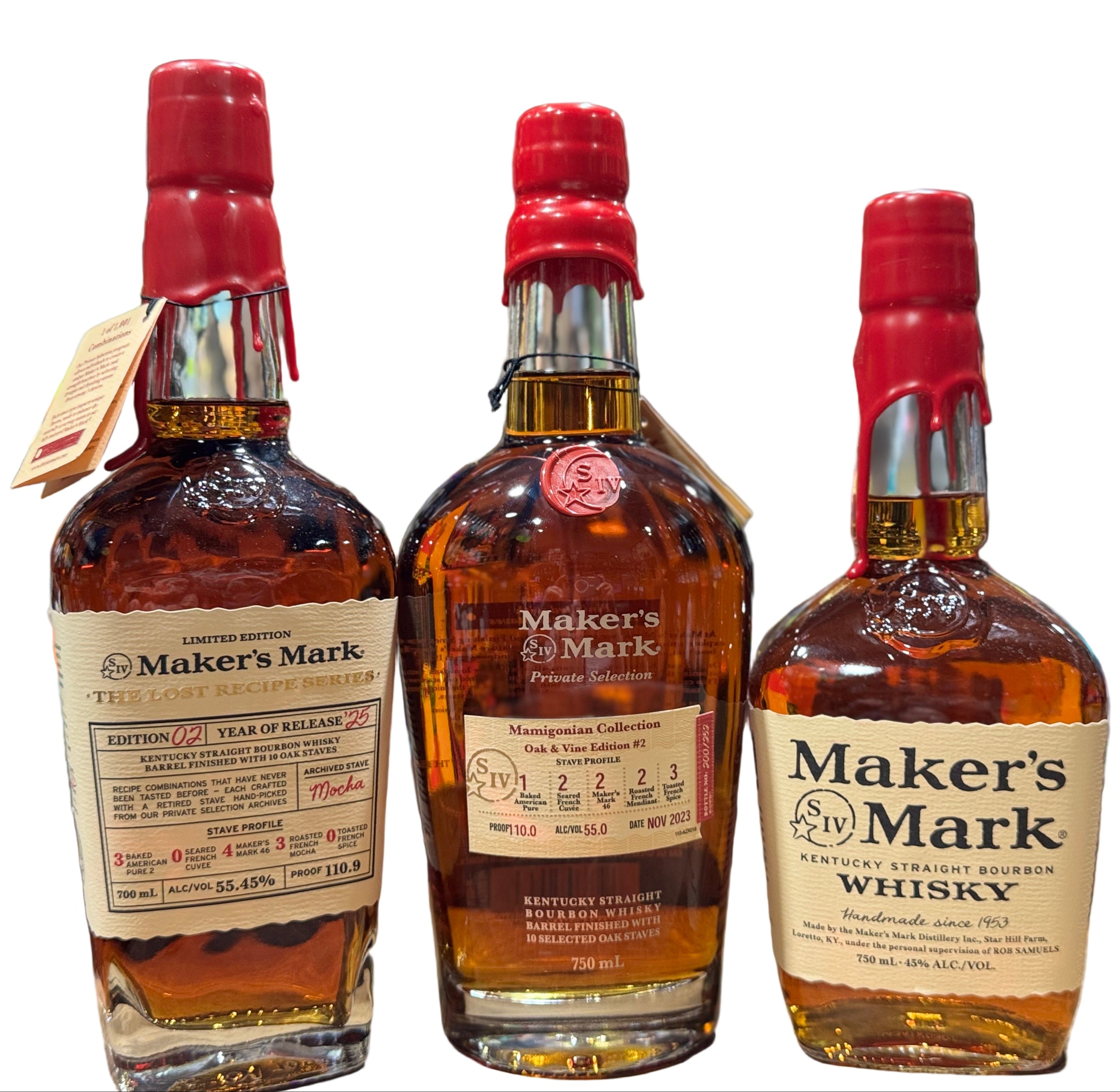 Maker’s Mark Lost Recipe Edition #2 (2025 Release, 700 ml) + Private Select (750 ml) + Original Bourbon Whisky (750 ml) – Limited 3-Bottle Bundle