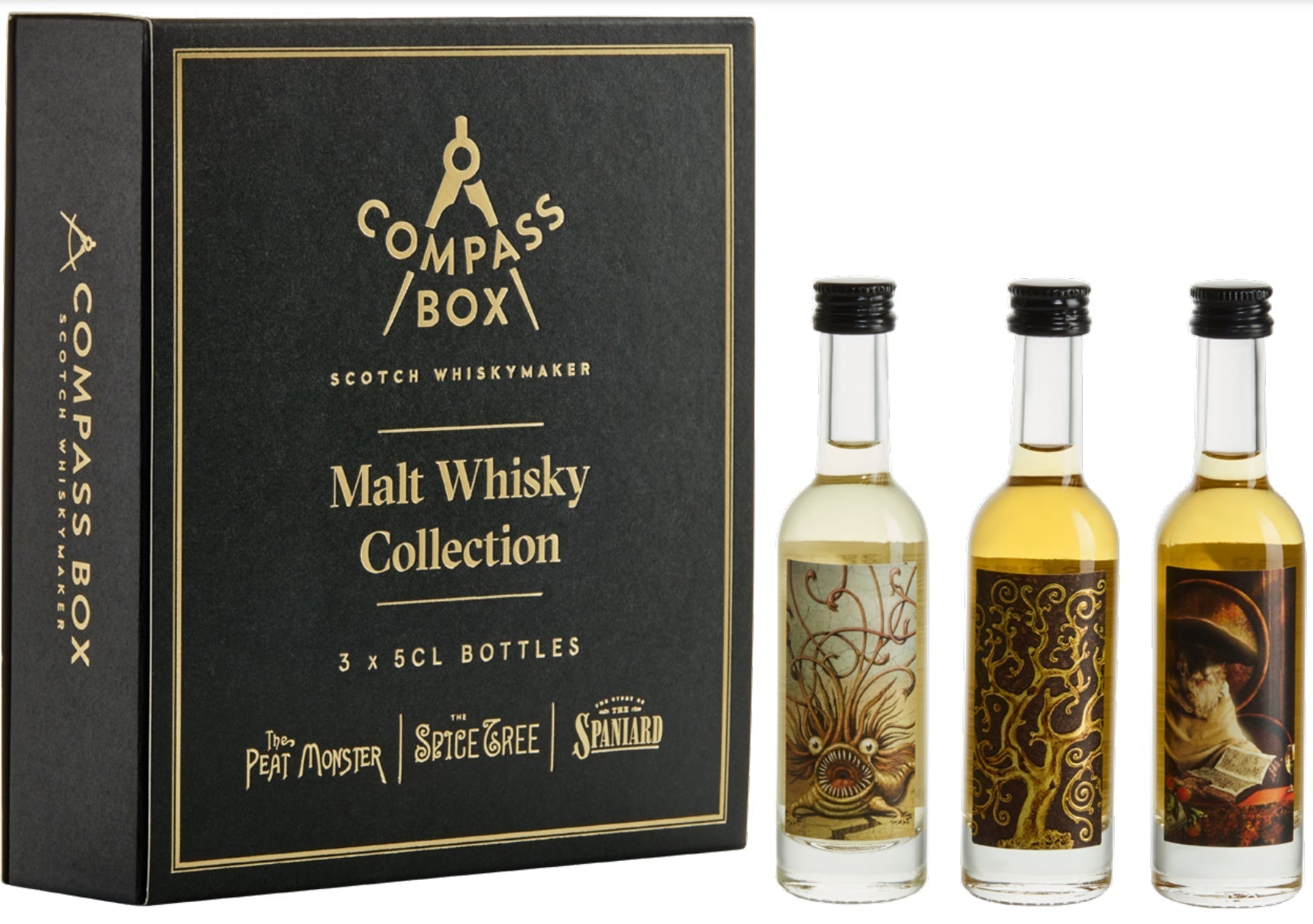 Compass Box Malt Whisky Collection 3 X Bottles The Peat Monster The Spice Tree The Story Of The Spaniard