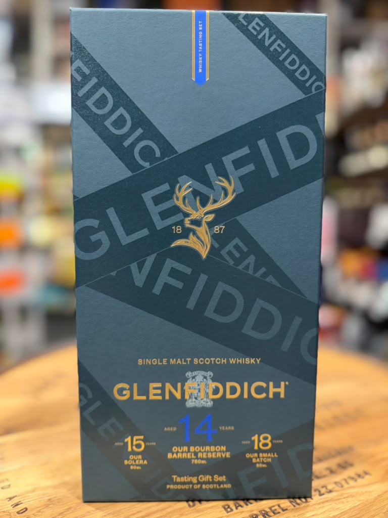 Glenfiddich 14 Year Single Malt Scotch Whisky 750ml Gift Set with 15 Year & 18 Year Miniatures (50ml Each)