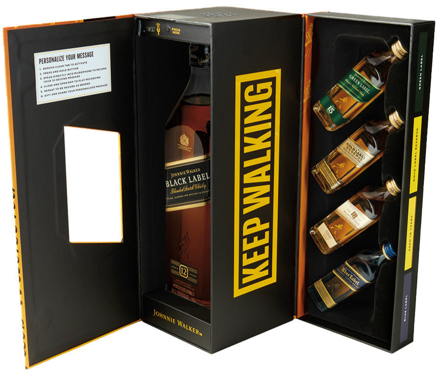Johnnie Walker Black 750ml. Gift Voice Recorder W Green Label Gold Label 50ml 18 Year 50ml Blue Label 50ml