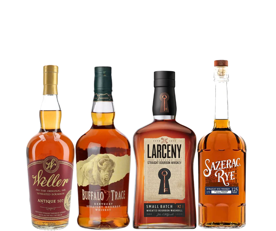 Weller Antique 107 Store Pick, Buffalo Trace, Larceny Small Batch & Sazerac Rye 125 Proof Whiskey Bundle (4 × 750 ml)