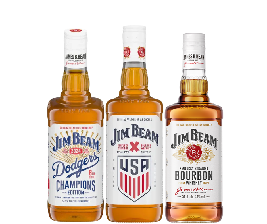 Jim Beam Limited Edition Bourbon Whiskey 3-Pack Bundle - Dodgers, Soccer & Original (3 x 750ml)