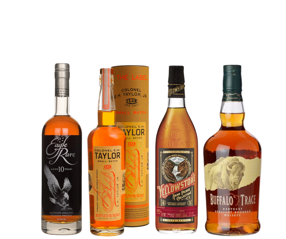 Eagle Rare 12-Year-Old (2025/2026 Release), Colonel E.H. Taylor, Jr. Small Batch, Yellowstone Hand Pick, and Buffalo Trace Bundle ( 4Packs x 750ml)