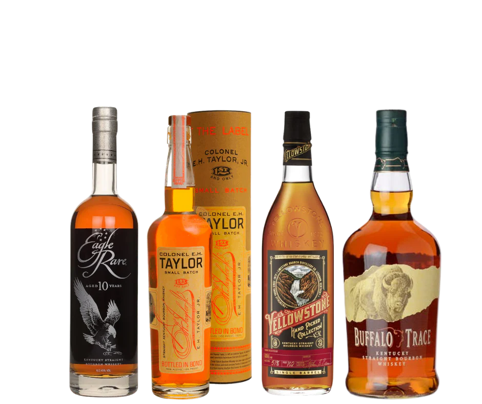 Eagle Rare 12-Year-Old (2025/2026 Release), Colonel E.H. Taylor, Jr. Small Batch, Yellowstone Hand Pick, and Buffalo Trace Bundle (4 x 750ml)