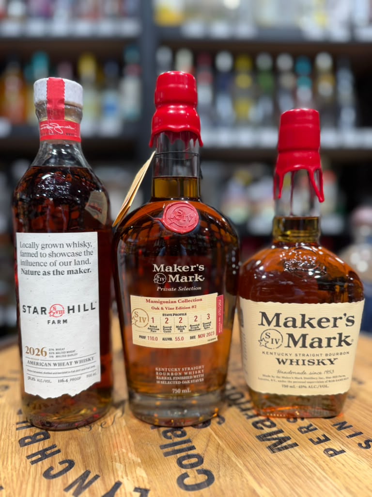 Maker's Mark Collector's Whiskey Bundle – Star Hill Farm 2026, Private Selection Oak & Vine Edition #2 & Maker's Mark Bourbon (3 x 700ml)