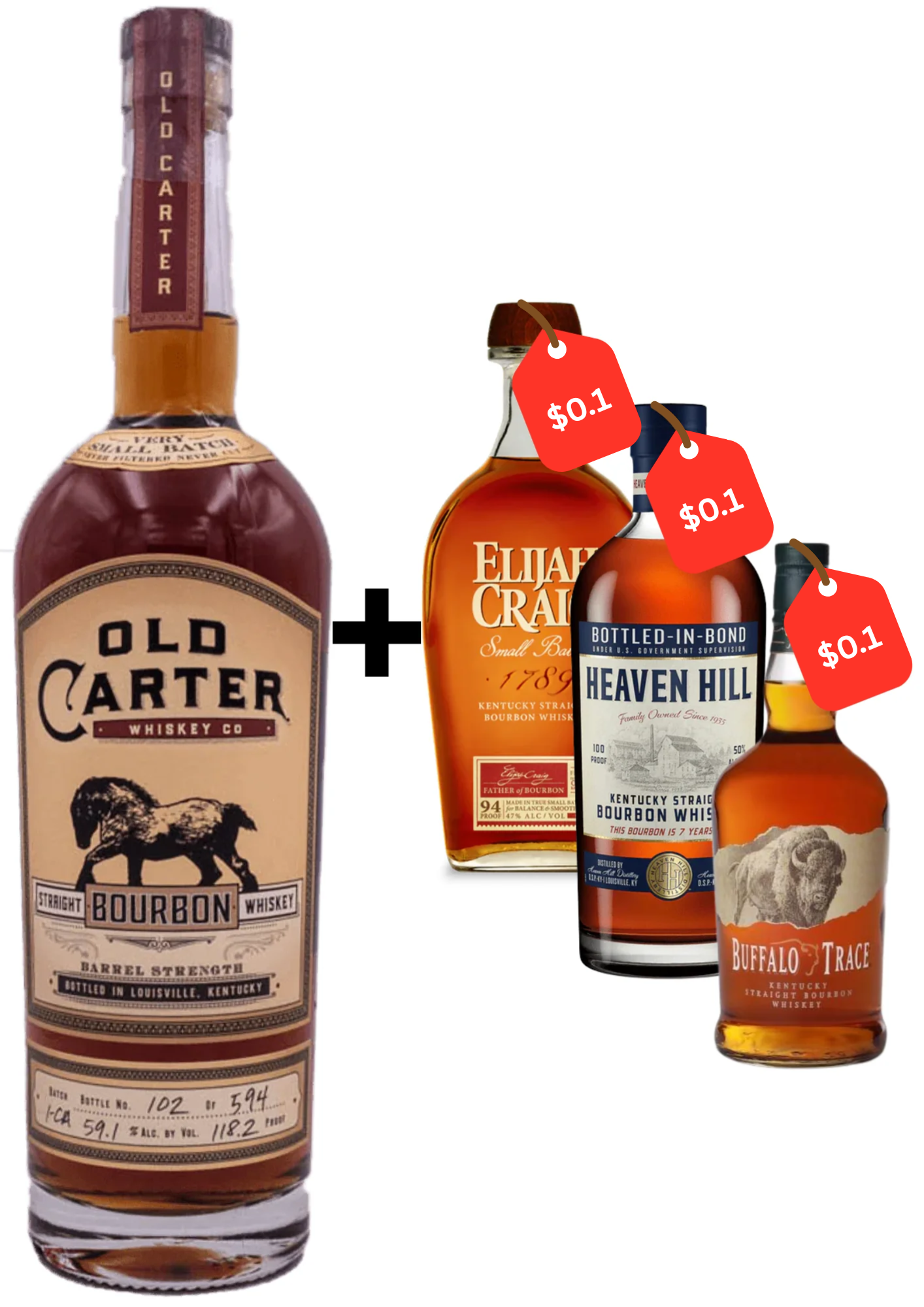 Old Carter American Whiskey Batch 15 + Bourbon Legends Discounted Bundle (Elijah Craig, Heaven Hill & Buffalo Trace)