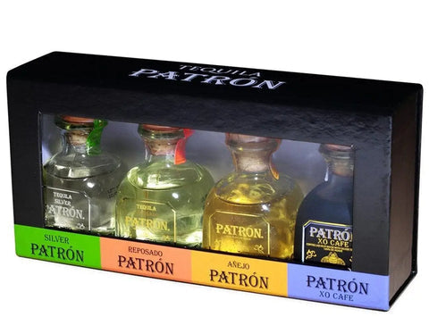 Patron Miniature Set Silver, Reposado, Anejo, XO Cafe Tequila (4 x 50mL)