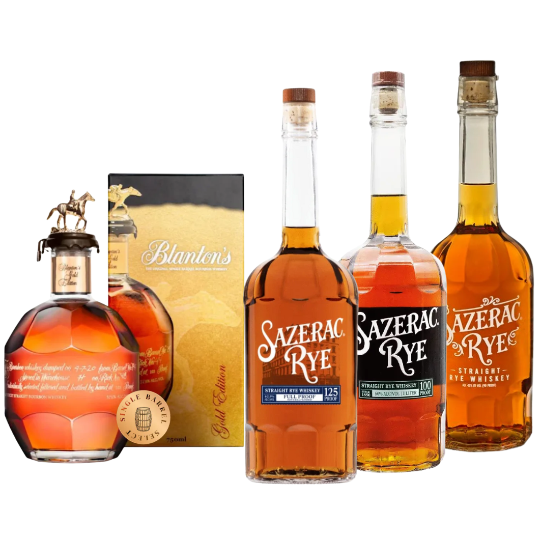 Blanton’s Gold Limited Edition Store Pick, Sazerac Rye 125 Proof, Sazerac Rye 100 Proof & Sazerac Rye Bundle (4 Pack)