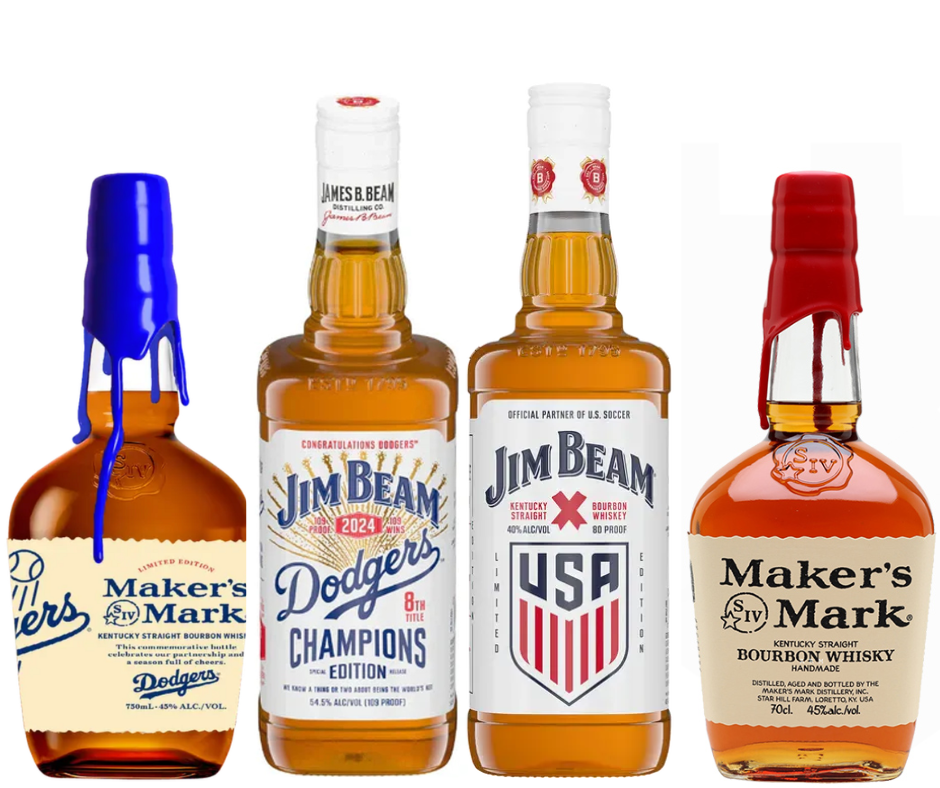 Limited Edition Sports Bundle – Maker’s Mark Dodgers 2025, Maker’s Mark Original, Jim Beam Dodgers 2024 & Jim Beam U.S. Soccer (4 x 750ml Bottles).